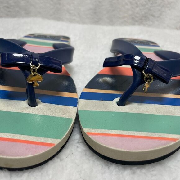 Kate Spade Flip Flops Distressed Women 7/8 US Charms Multicolor Striped - Picture 5 of 6
